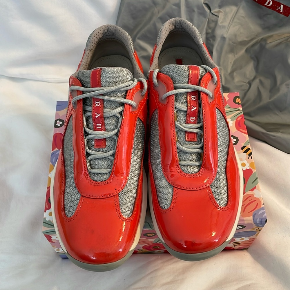 Authentic Prada America’s Cup Sneakers Bright Coral and Gray size 39 1/2